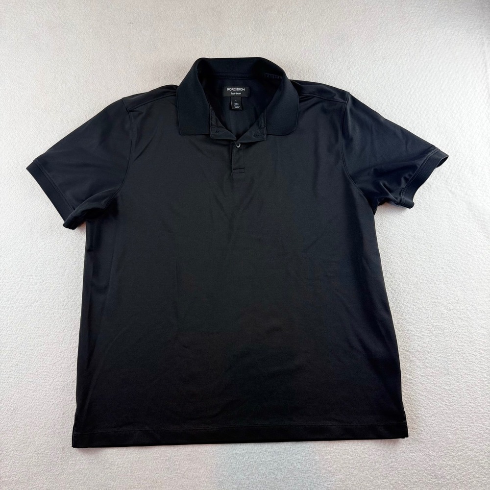 Nordstrom Tech-Smart Mens Polo Shirt Black Short Sleeve Performance Size L